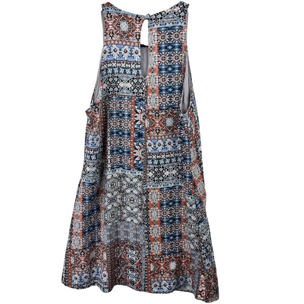 Lulus Dress Mini Womens Medium Blue Orange Tile Patchwork Boho Sleeveless - Picture 3 of 11